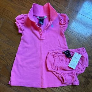 Polo Ralph Lauren 18M baby girl hot pink polo dress with diaper cover, NWT